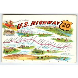 Greetings From US Route 20 Nebraska Map Roadway Postcard State Postcard Chrome